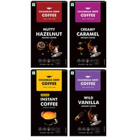 COLOMBIAN BREW COFFEE Hazelnut, Caramel, Vanilla and Pure Instant Coffee Powder, No Sugar Vegan, 4 X 50g