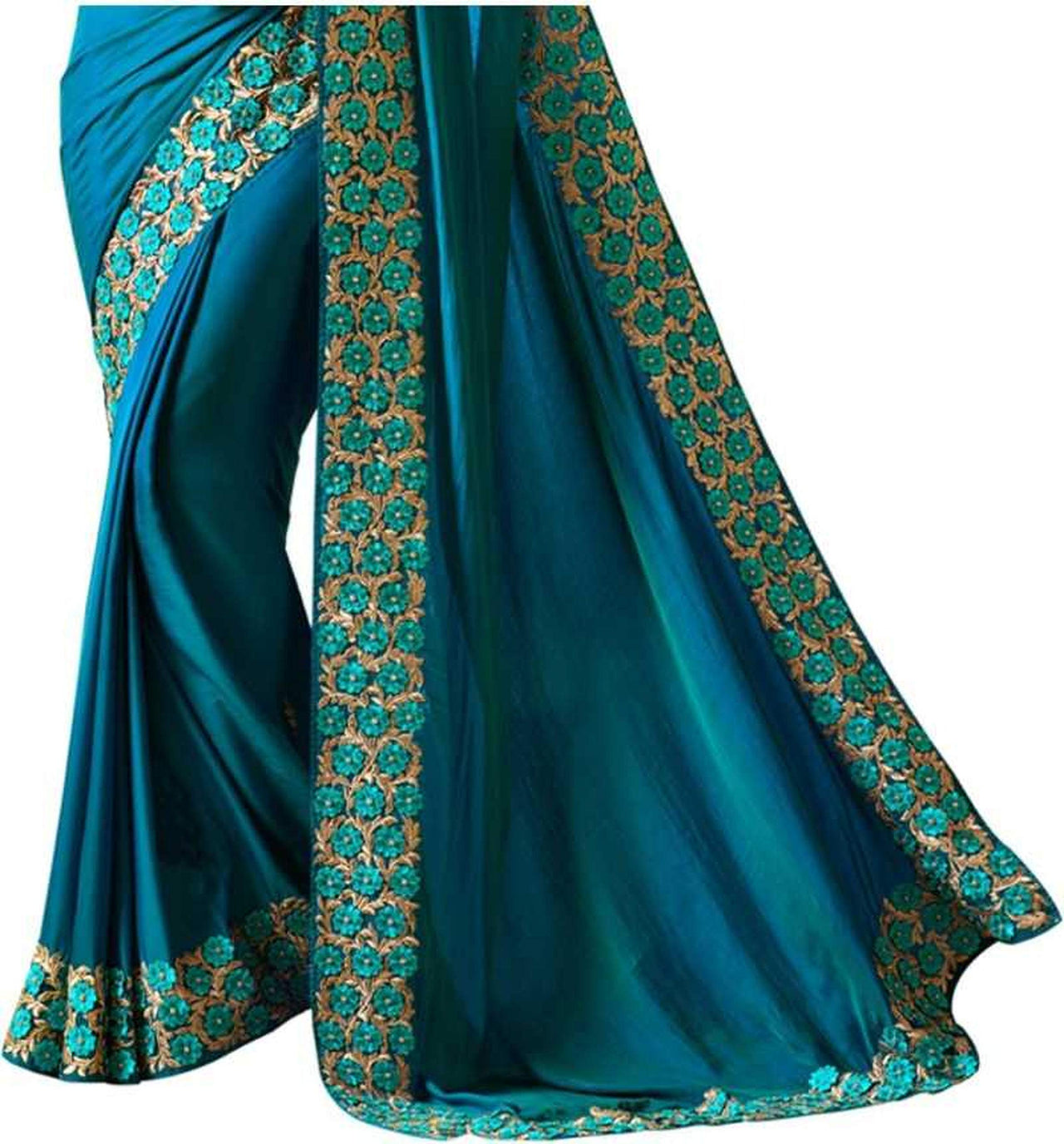 Nivah Fashion Women's  Silk Embroidery Beads Border Work Saree With Blouse Piece