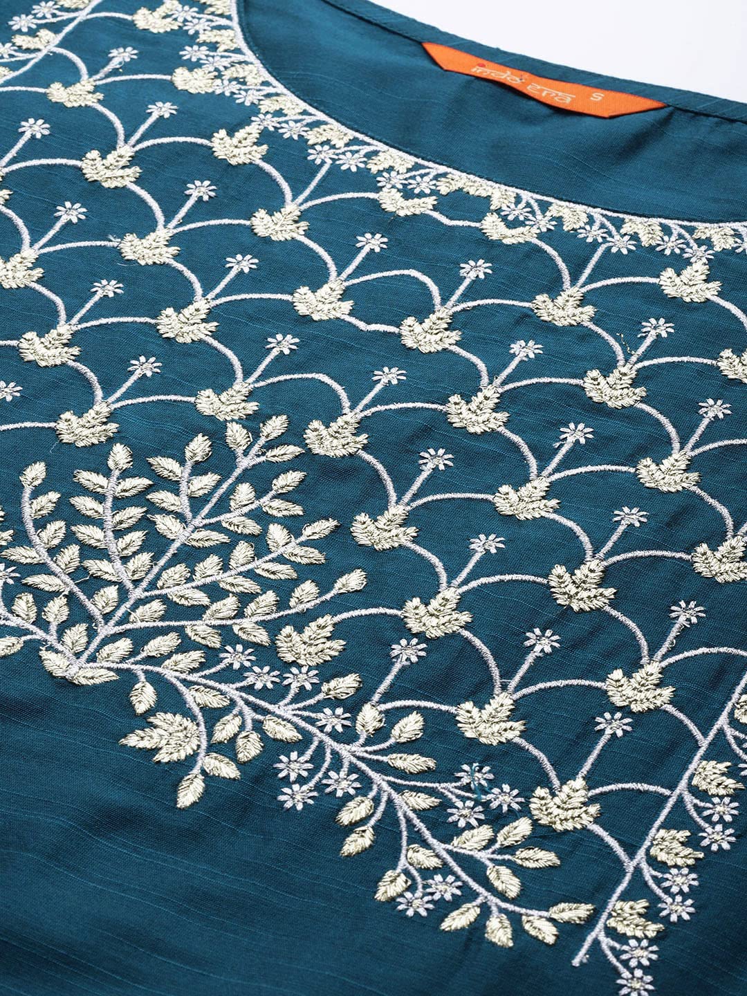 INDO ERA Women's  Silk Blend Embroidered Straight Kurta Palazzo with Dupatta Set (Teal_KH9TL9240_XS to 2XL-Size)