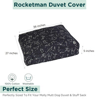Molly Mutt Medium to Large Dog Bed Cover - Rocketman Print - Measures 27x36x5 - 100% Cotton - Durable - Breathable - Sustainable - Machine Washable Dog Bed Cover