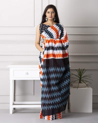 Shivanya Handicrafts Women's  Hand block printed cotton mulmul fabric saree Ikkat printed With Blouse Piece Traditional Jaipuri Print