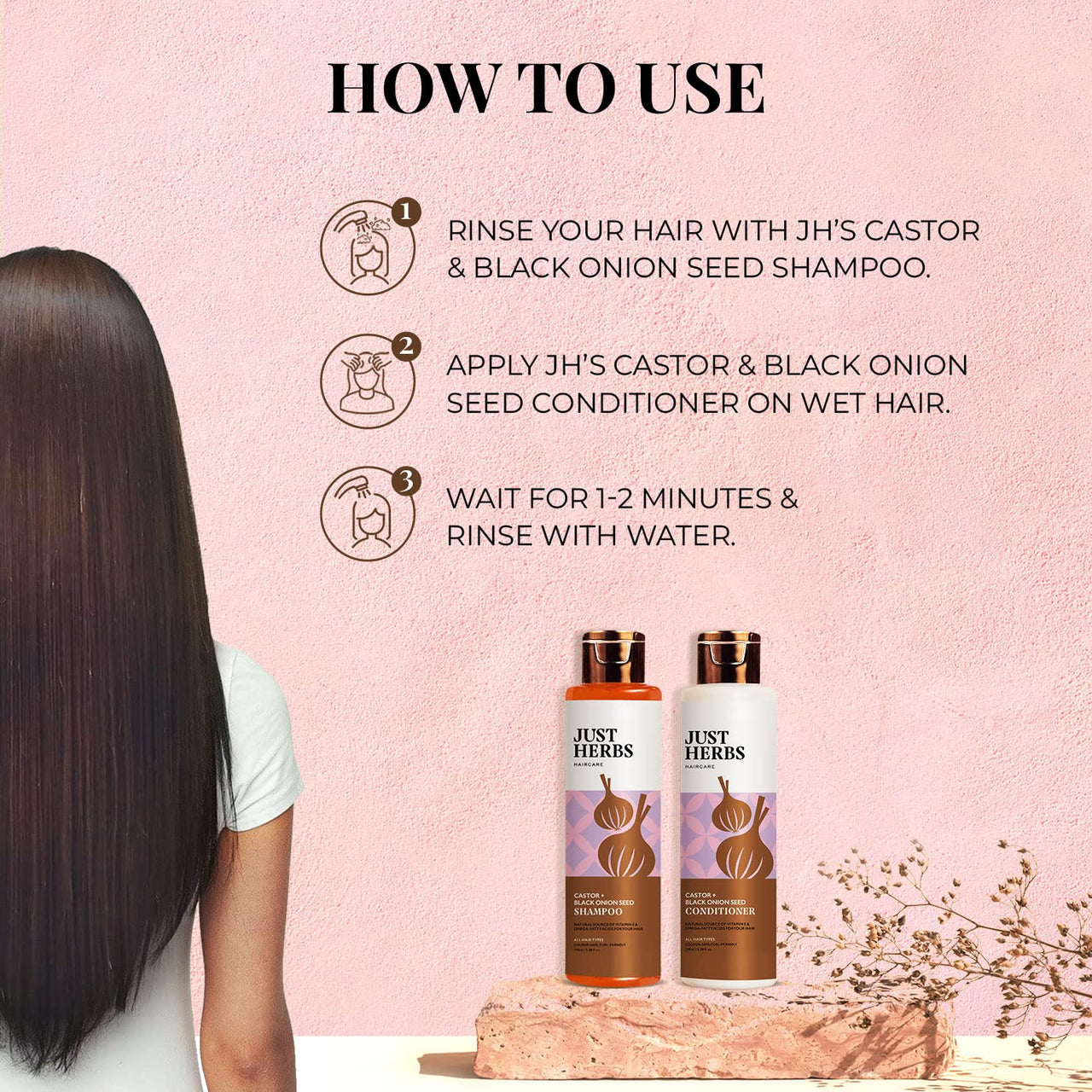 Just Herbs Anti Hairfall Control Kit (Shampoo 100ml+Conditioner100ml) with Goodness of Natural Vitamin E, Bhringraj & Black Onion Seed for Shiny, Smooth Hair - All Hair Types