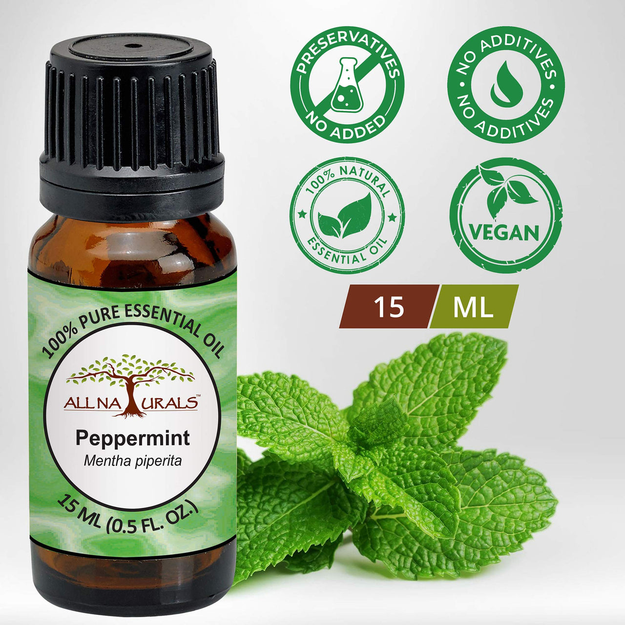 All Naturals Peppermint Essential Oil (UP, India) 100% Pure with Strong Lasting Aroma to keep cars rats and insects free | For Hair Growth & Pain Relief - 15 mL