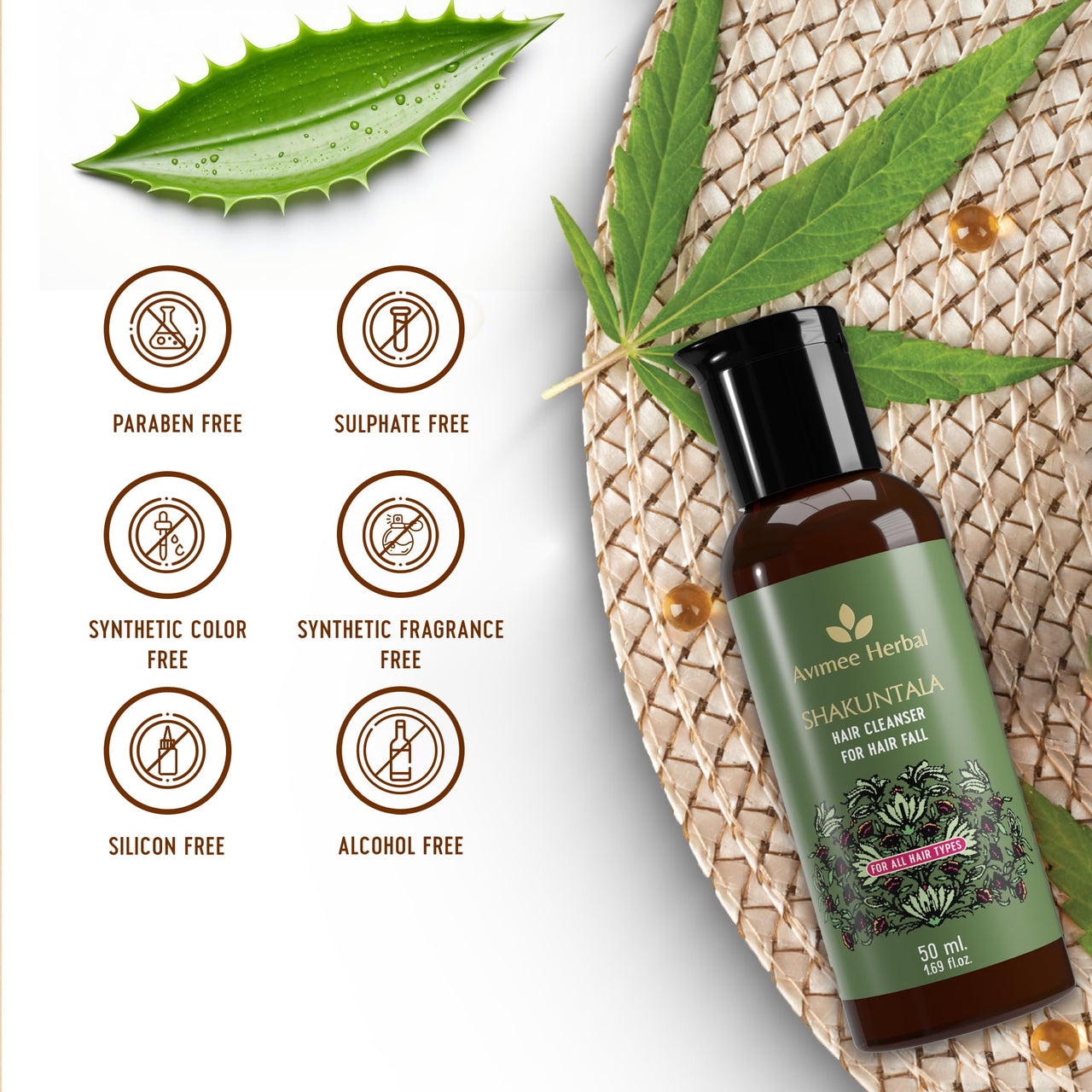 Avimee Herbal Shakuntala Hair Fall Control Hair Cleanser | With Keratin Protein & Nansyl | For Strong and Shiny Hair | Sulphate & Paraben Free For Men and Women | 50 mL