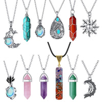 MAIBAOTA 10 Pcs Crystal Necklace Healing Amethyst Crystals Carnelian Chakra Necklaces Evil Eye Necklace Vintage Hippie Wiccan Boho Rose Quartz Moon Sun Jewelry Heart Gemstone Pendant for Women C-12 Pcs