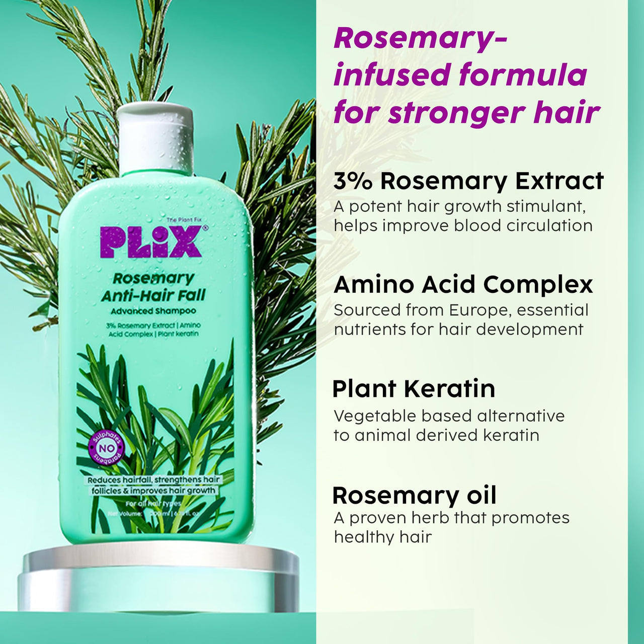 PLIX - THE PLANT FIX Rosemary Hair Growth Advanced Oil, Shampoo & Conditioner for Reducing Hair Loss & Breakage | Nourishes & Strengthen Hair Follicles | All Hair Types l Dermatologically Tested