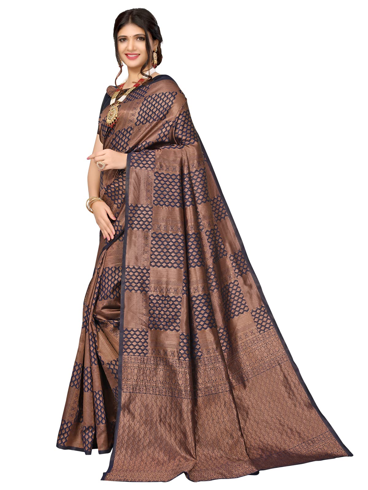 Satrani Women's Jacquard Poly Silk Saree With Unstitched Blouse Piece