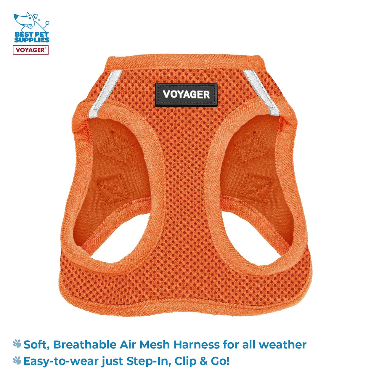 Voyager Step-in Air All Weather Mesh Harness and Reflective Dog 5 ft Leash Combo with Neoprene Handle, for Small, Medium and Large Breed Puppies by Best Pet Supplies - Harness Leash Set (Orange), M