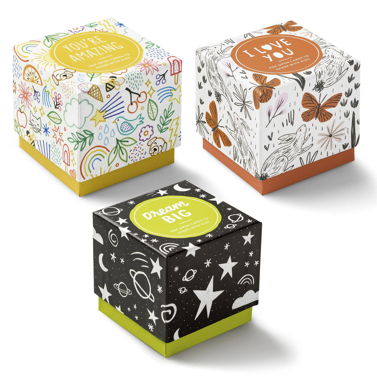 Compendium ThoughtFulls for Kids  3 Pack of You're Amazing, I Love You, Dream Big  90 Pop-Open Cards to Share with Kids, Each with a Different Inspiring Message Inside