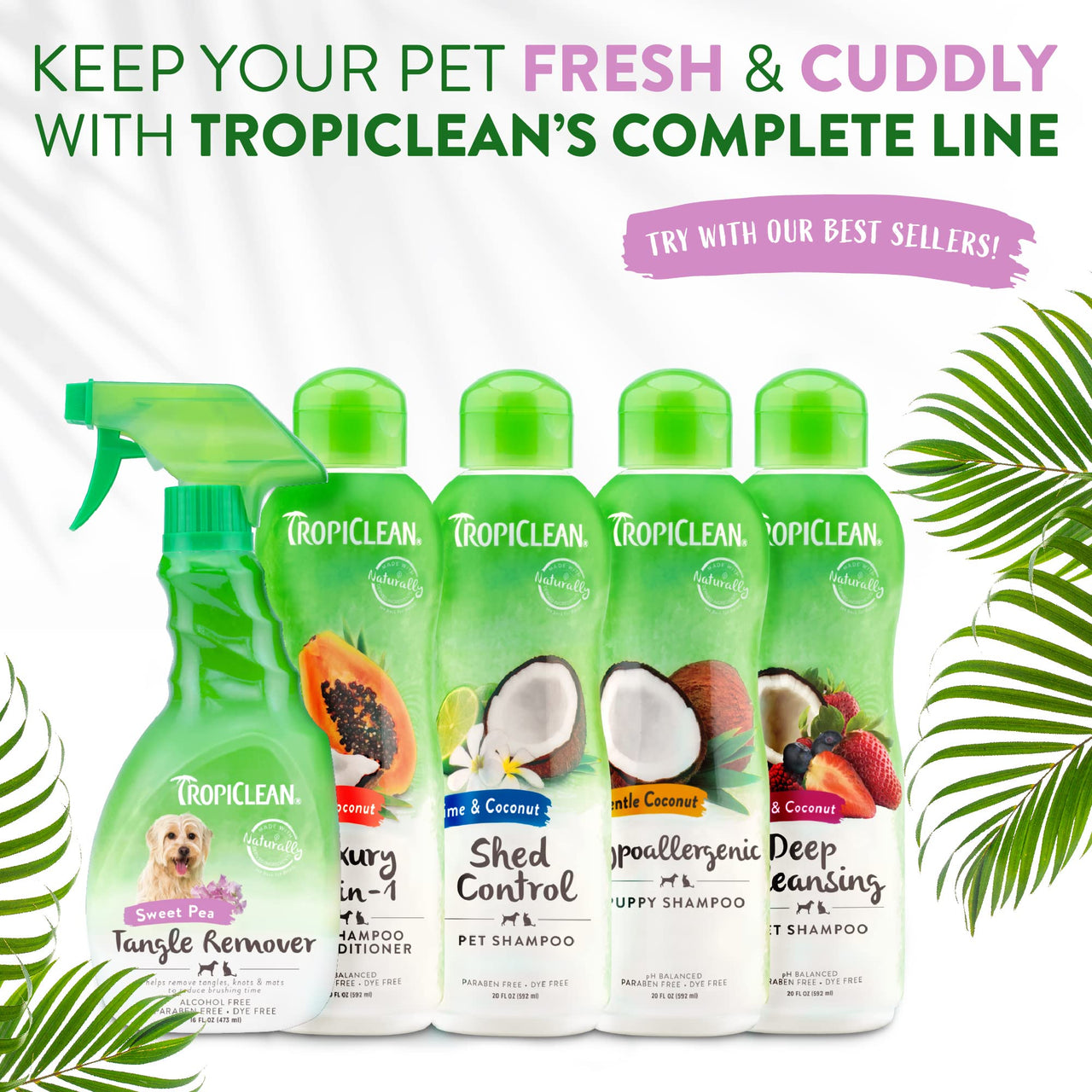TropiClean Sweet Pea Cat & Dog Detangler Spray Dematting | Dog Conditioner Spray Derived from Natural Ingredients | Made in the USA | 16 oz.