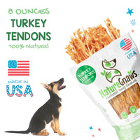 Nature Gnaws Turkey Tendons - Premium Natural Chew Treats - Delicious Reward Snack for Small Medium & Large Dogs - Made in The USA 8 oz Bag 8 Ounce (Pack of 1)