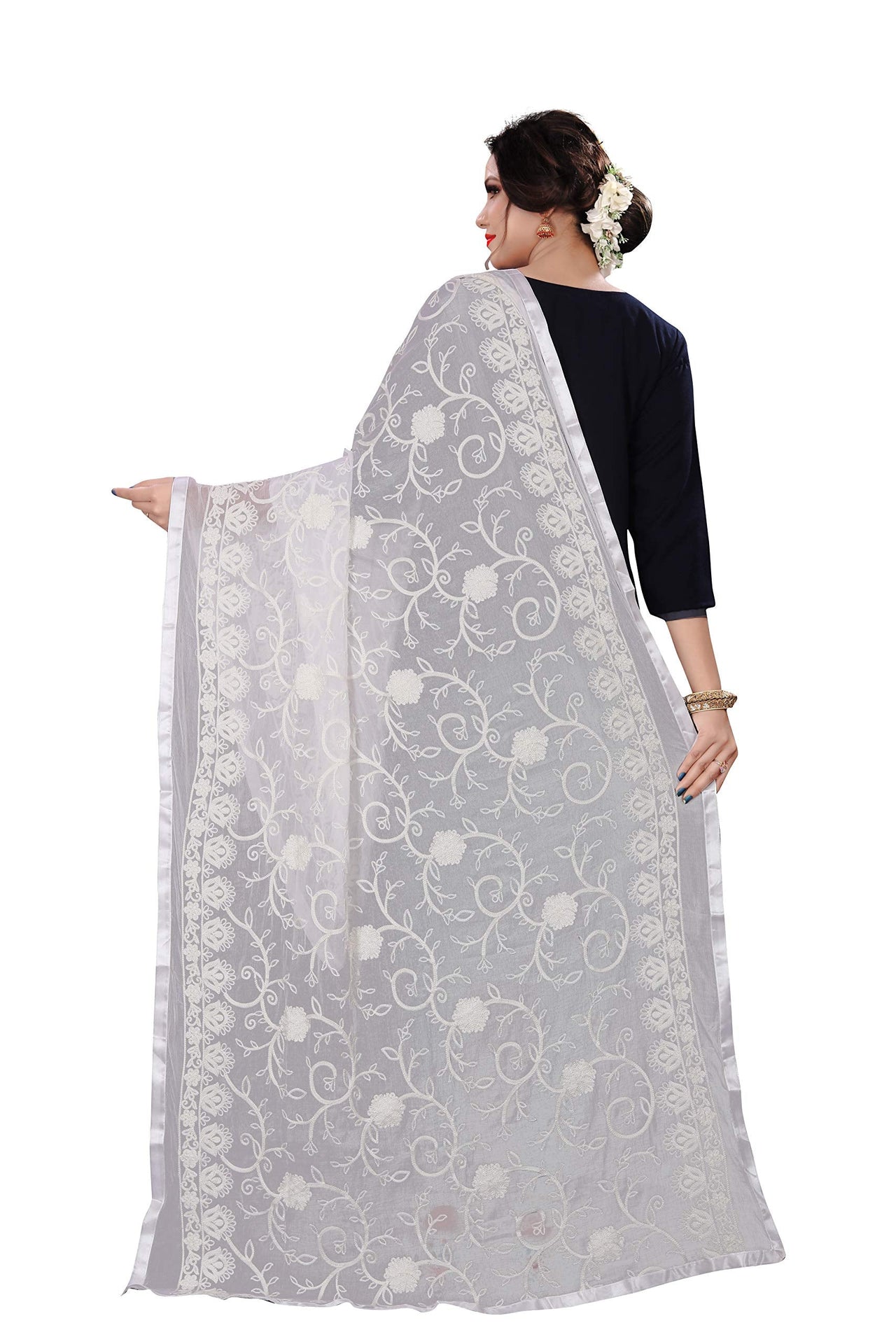 AKSHAR LLC Miss India Women's  Chiffon Dupatta With Karachi Embroidery Work