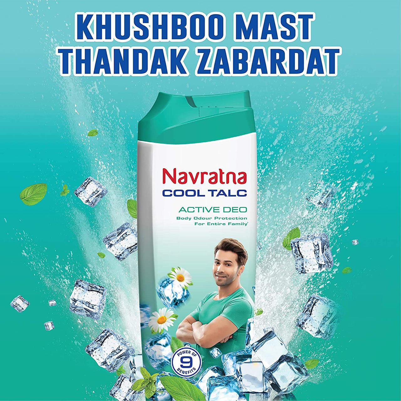 Navratna Cool Talc Active Deo | Talcum Powder | Body Odour Protection & Strong Cooling Effect | Long Lasting Freshness & Fragrance, 400gm