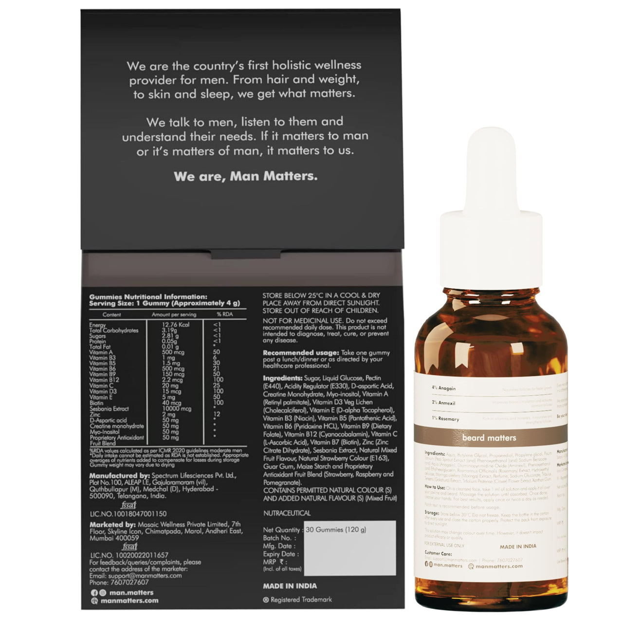 Man Matters BeardGro Oil-In-Serum With Beard Gummies 30N | Anagain, Aminexil & Rosemary | Biotin & Creatine | Reactivates Hair Cells, Improves Beard Density & Promotes Thicker Growth