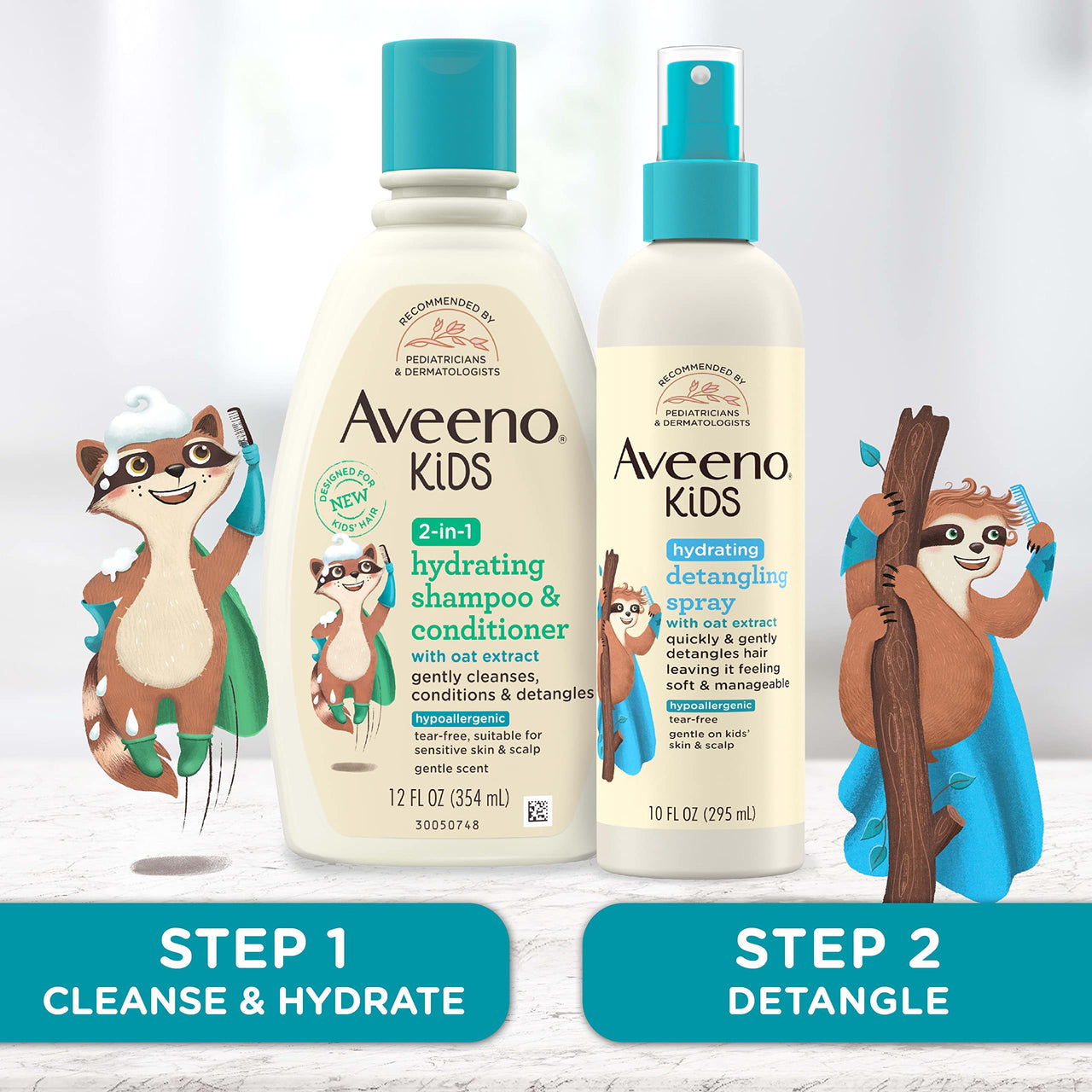 Aveeno Baby Kids 2-In-1 Hydrating Shampoo & Conditioner, Gently Cleanses, Conditions & Detangles Kids Hair, Formulated With Oat Extract, For Sensitive Skin & Scalp, Hypoallergenic, 12 Fl. Oz (354Ml)