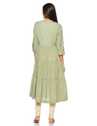 BIBA Womens Tie Up Neck Printed Layered Kurta Churidar with Jacket Set