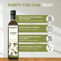 HESTHETIC - Virgin Cold Pressed Coconut Oil | 250ml | 100% Pure & Natural | Oil for Hair, Skin, Massage, Oil Pulling & More | Glass Bottle
