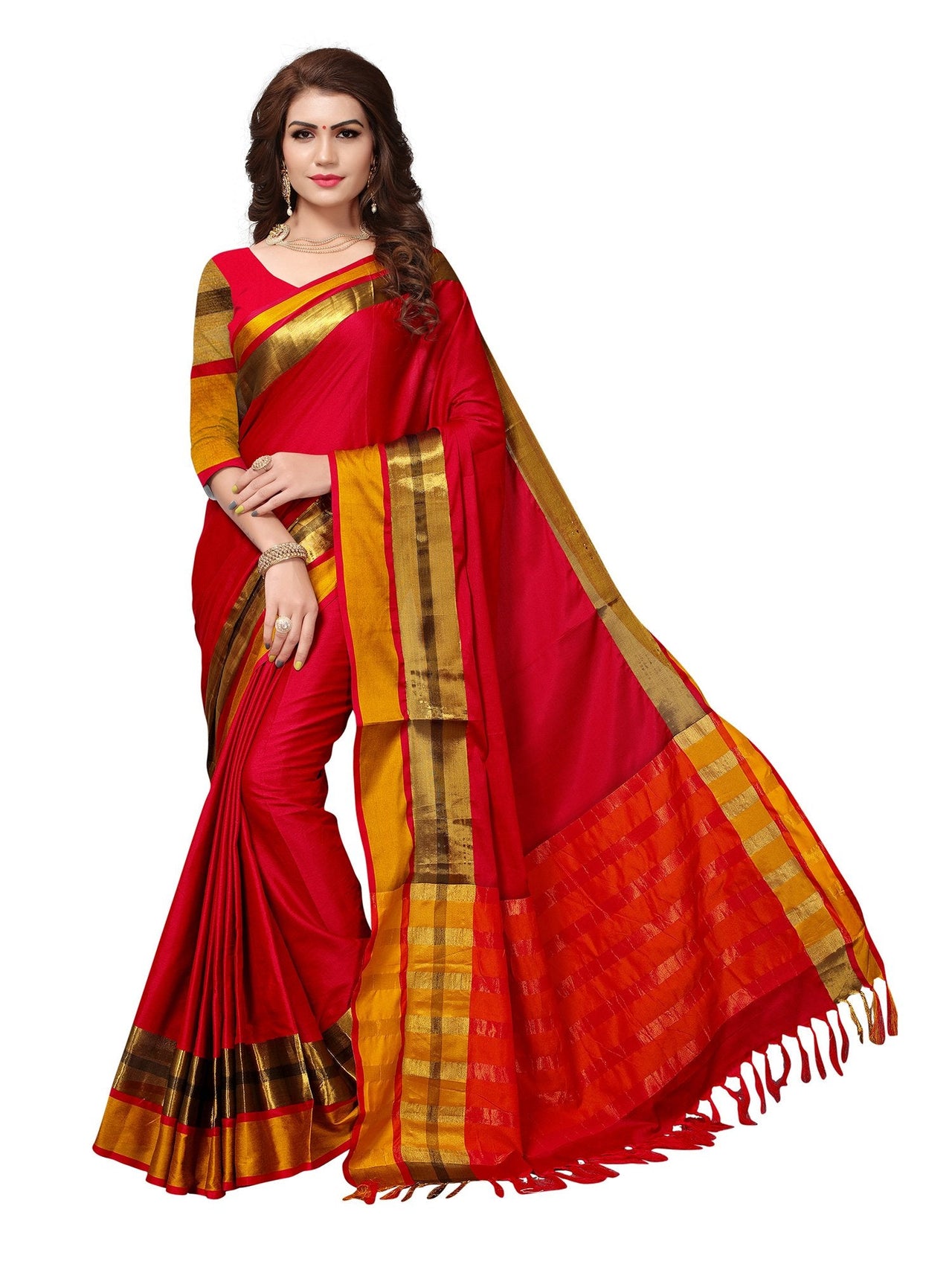 SAREE MALL Women's  Cotton Silk Saree with blouse piece (8AURA8001-parent)