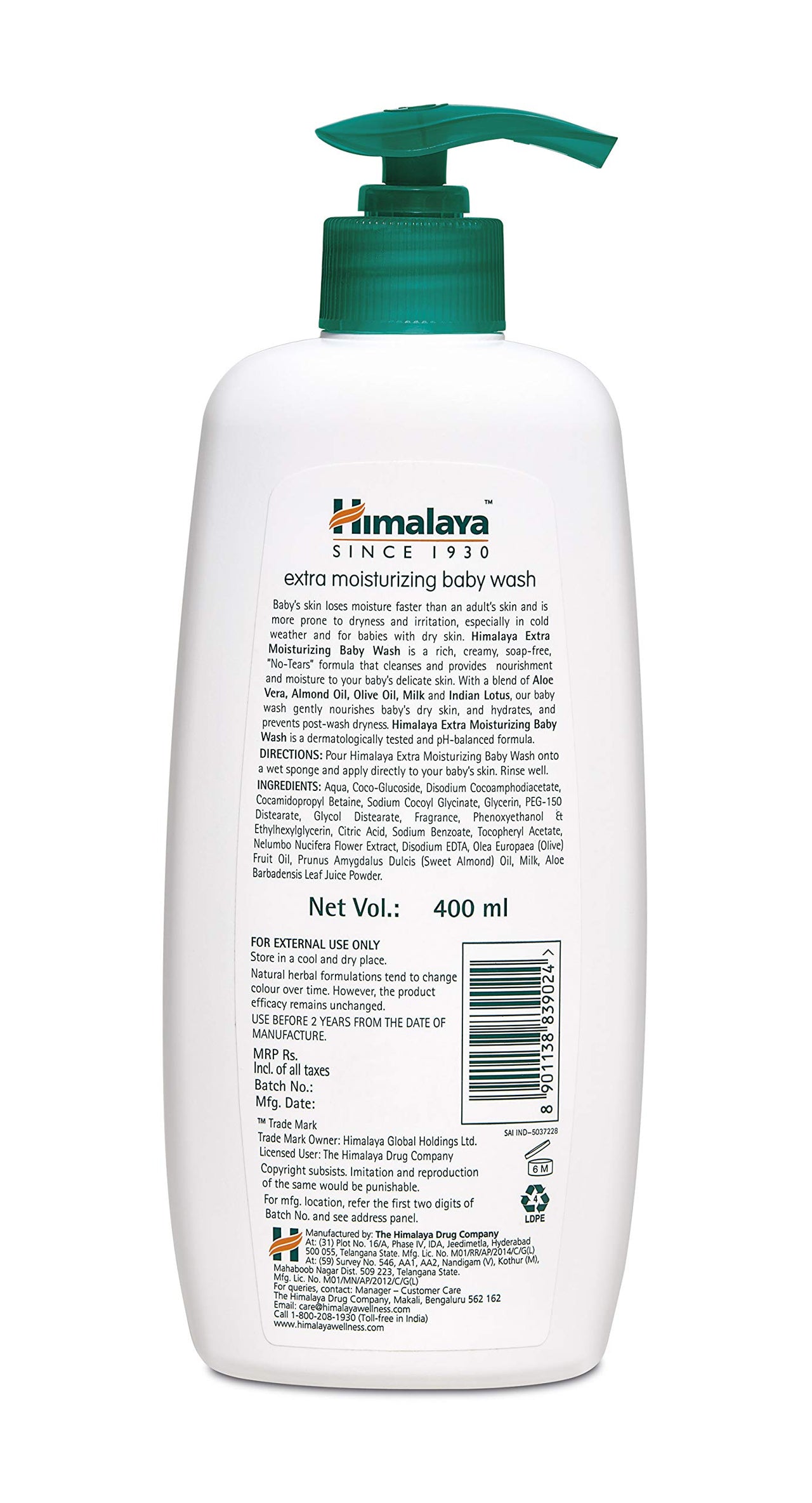 Himalaya Baby Shampoo (400 ml) & Himalaya Extra Moisturizing Baby Wash, 400 ml