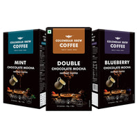 COLOMBIAN BREW COFFEE Double Chocolate Mocha, Mint Chocolate Mocha, Blueberry Chocolate Mocha Instant Coffee Powder, 3 X 50g