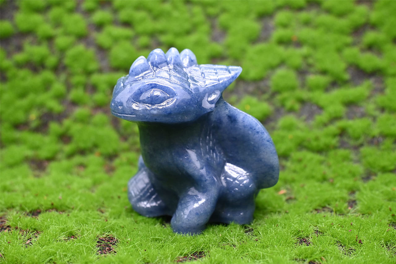 Anlingem Healing Crystal Stone Human Reiki Skull Figurine Statue Sculptures Labradorite Fly Dragon Crystal (Blue Aventurine) AL-Bats Blue Aventurine