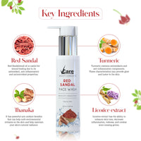 VCare Red Sandal Face Wash for Skin Whitening for Oily Skin | Reduce Acne and Pimples, Women and Men | Facial Cleanser | Skincare Face Cream, Remove Dark Circle 100 ml