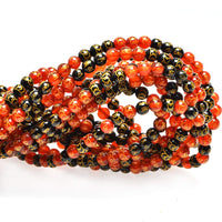 100Pcs Natural Crystal Beads Stone Gemstone Round Loose Energy Healing Beads with Free Crystal Stretch Cord for Jewelry Making (Craved Bronze Coin Mantra Red Black Agate, 6MM) Craved Bronze Coin Mantra Red Black Agate