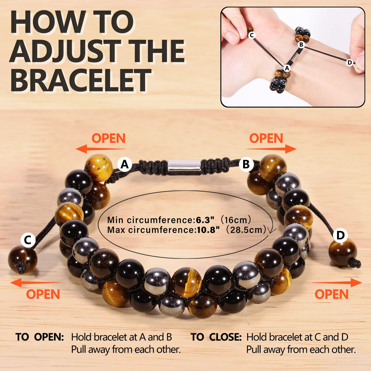 Ckkllws Triple Protection Bracelet for Men Women,Genuine Tigers Eye Obsidian and Hematite 8mm Beads Healing Crystal Bracelet,Bring Luck and Prosperity and Happiness(8mm,Double layer) 8mm,Double layer