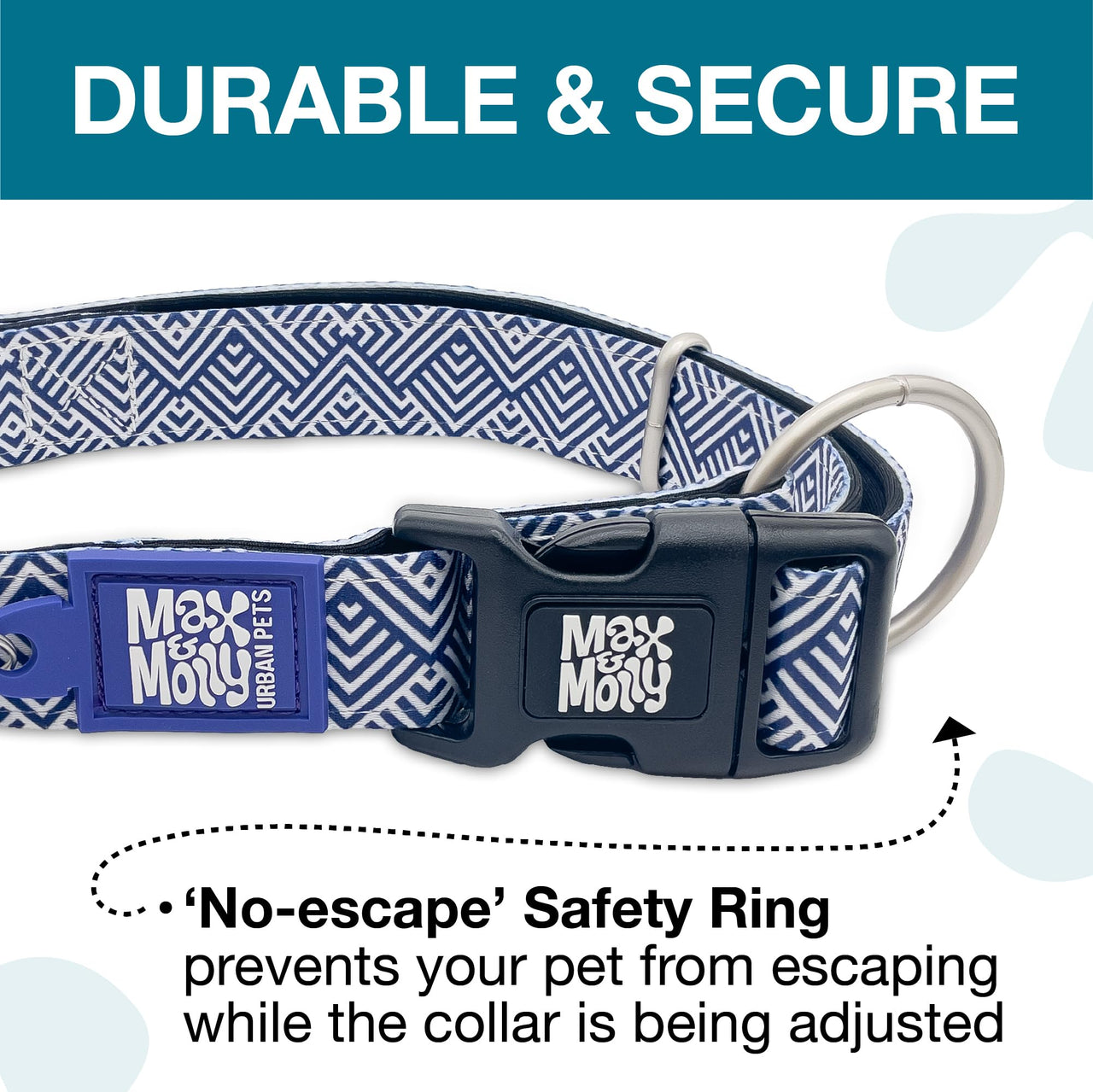 Max & Molly Soft Padded Neoprene Dog Collar w/Smart ID Gotcha! QR Pet Safety Tag, Durable, Waterproof, Anti-Stink, Machine Washable Collar for Dogs, Mykonos Navy Stripe, M M (13-21")