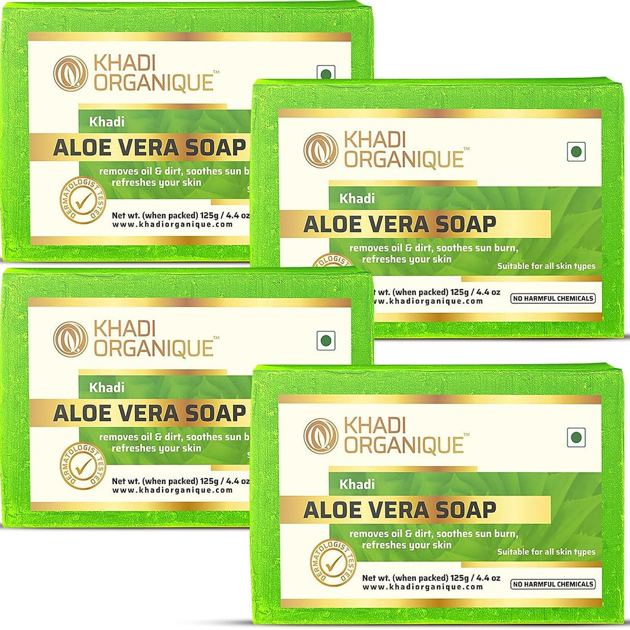 Khadi Organique Pure Natural & Herbal Handmade Aloe vera Soap Combo Kit Pack of 4 500gm