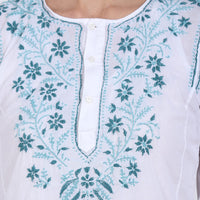 Paramount Women's  Chikankari Cotton White Straight Short Kurta Navy XS