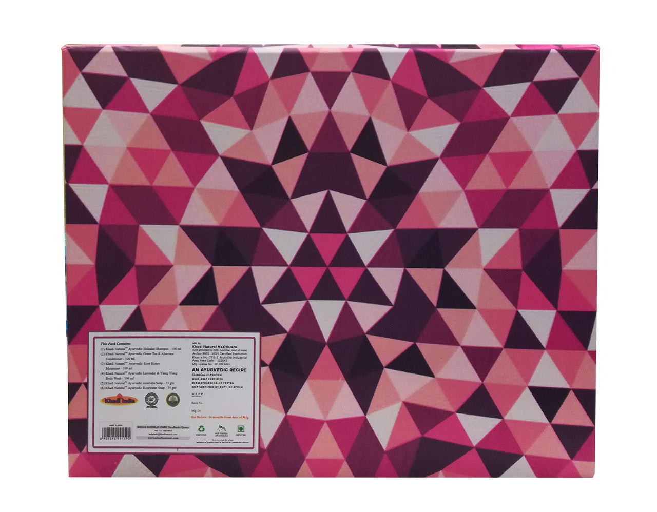 Khadi Natural Gift Box with Rose Water Soap, Aloe Vera Soap, Shikakai Cleanser, Green Tea & Aloe Vera Conditioner, Lavender & Ylang Ylang Body Wash & Rose & Honey Moisturizer | All Skin & Hair Types | Set of 6