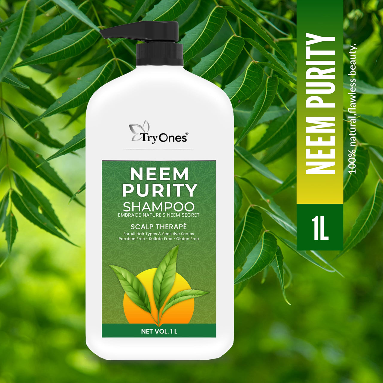 TryOnes Neem Sat Hair Shampoo for Thick & Strong Hair | Natural Hair Cleanser for Healthy Hair |Paraben & Sulphate-Free |Suitable for All Hair 1000 ml