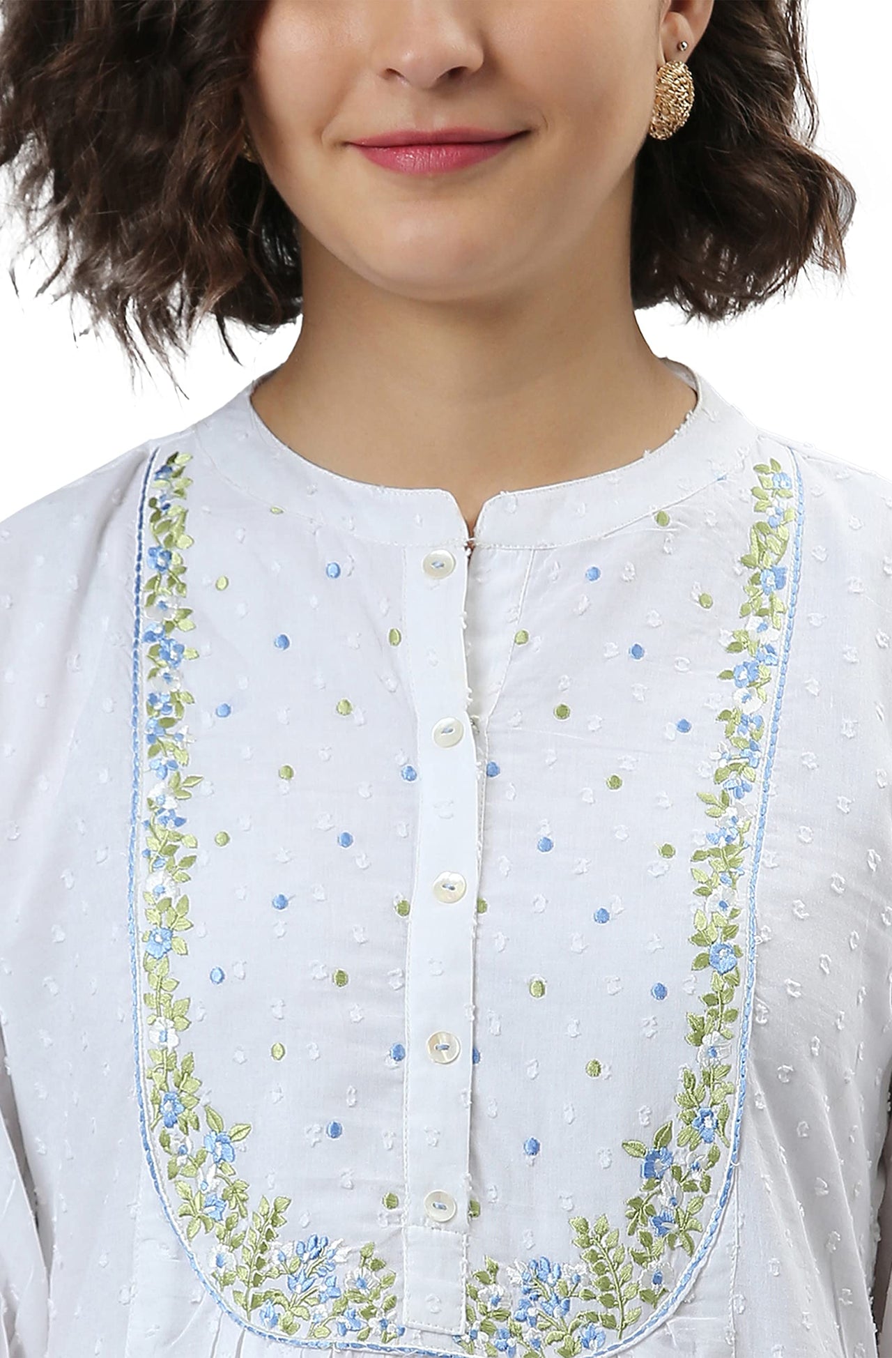 Janasya Women's  White Embroidered Cotton Kurta