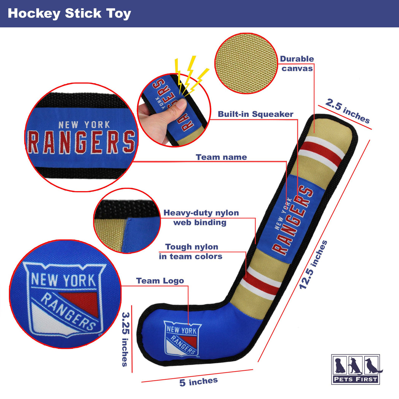 Pets First NHL New York Rangers Stick Toy for Dogs & Cats. Play Hockey with Your Pet with This Licensed Dog Tough Toy Reward!, 16 inches Long