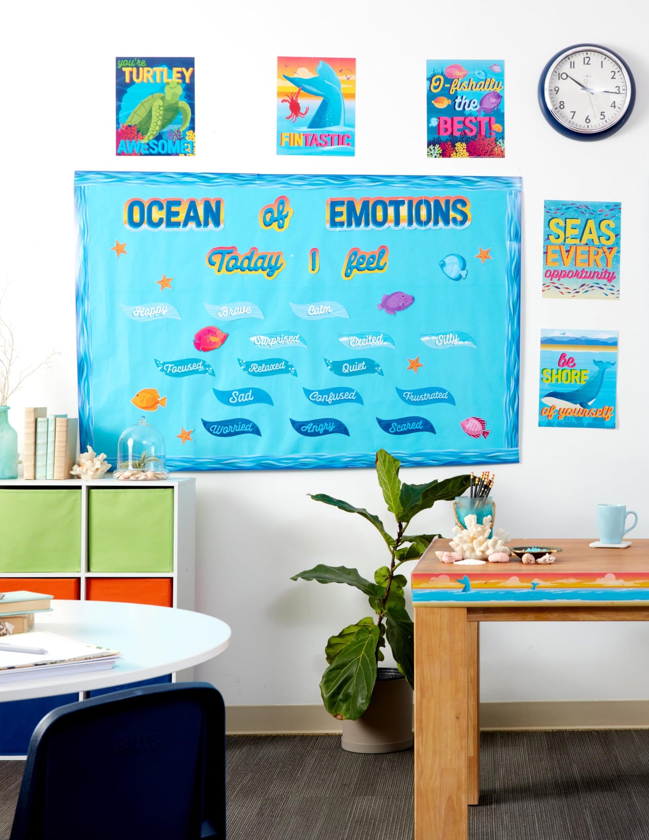 Eureka Seas The Day Ocean of Emotions Mini Bulletin Board Set and Classroom Decorations for Teachers, 31 Pieces