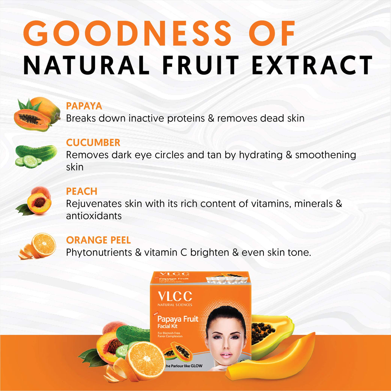 VLCC Papaya Fruit Facial Kit - 60g | Glowing, Blemish Free Skin | With Papaya, Cucumber, Peach, and Orange Peel Extracts | Glowing at Home Facial Kit.