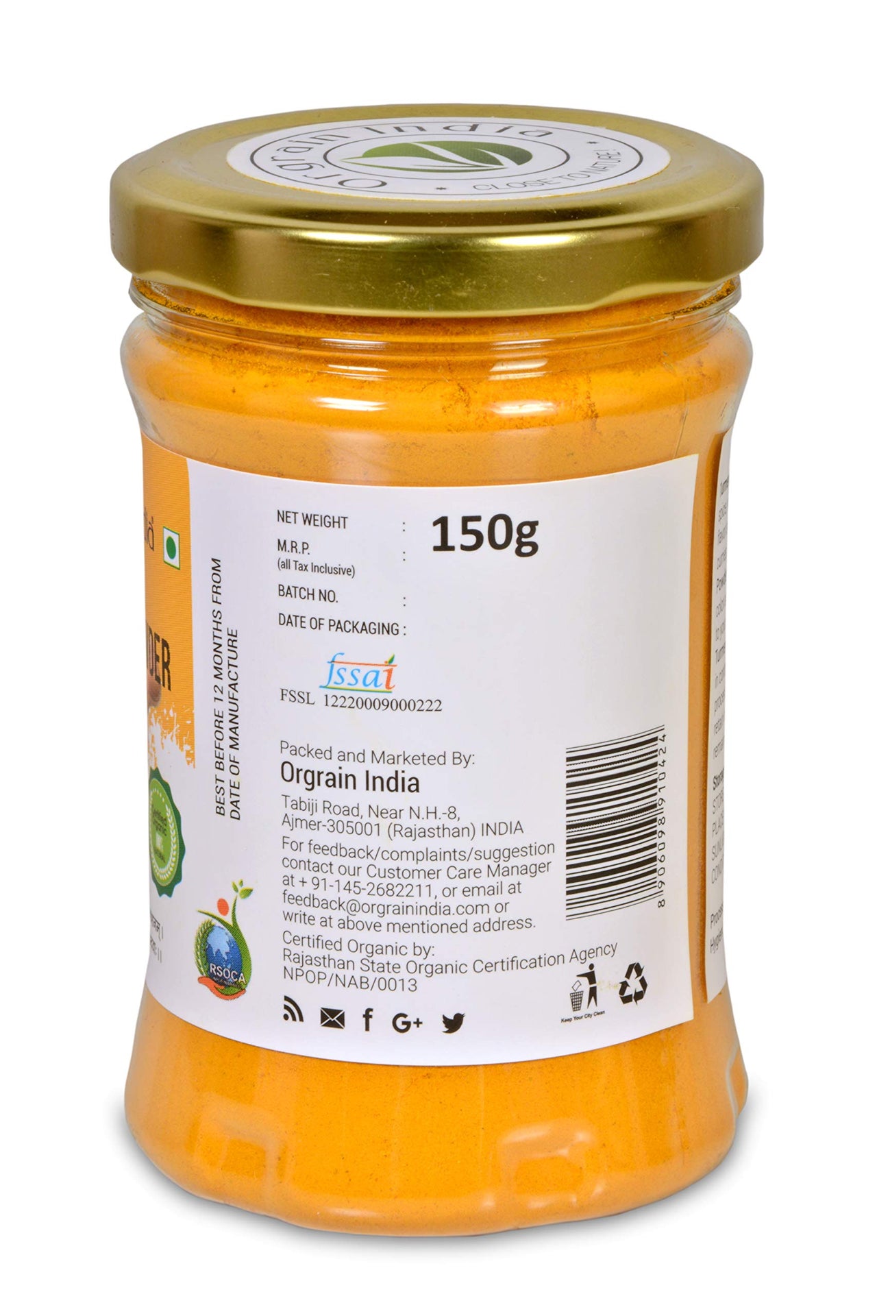 Orgrain India Organic Turmeric Powder 450g (Pack of 3 * 150g) with high Curcumin Content | Immunity Booster | Company-Owned Farmlands | Freshly Ground Haldi Powder | Lab Tested |