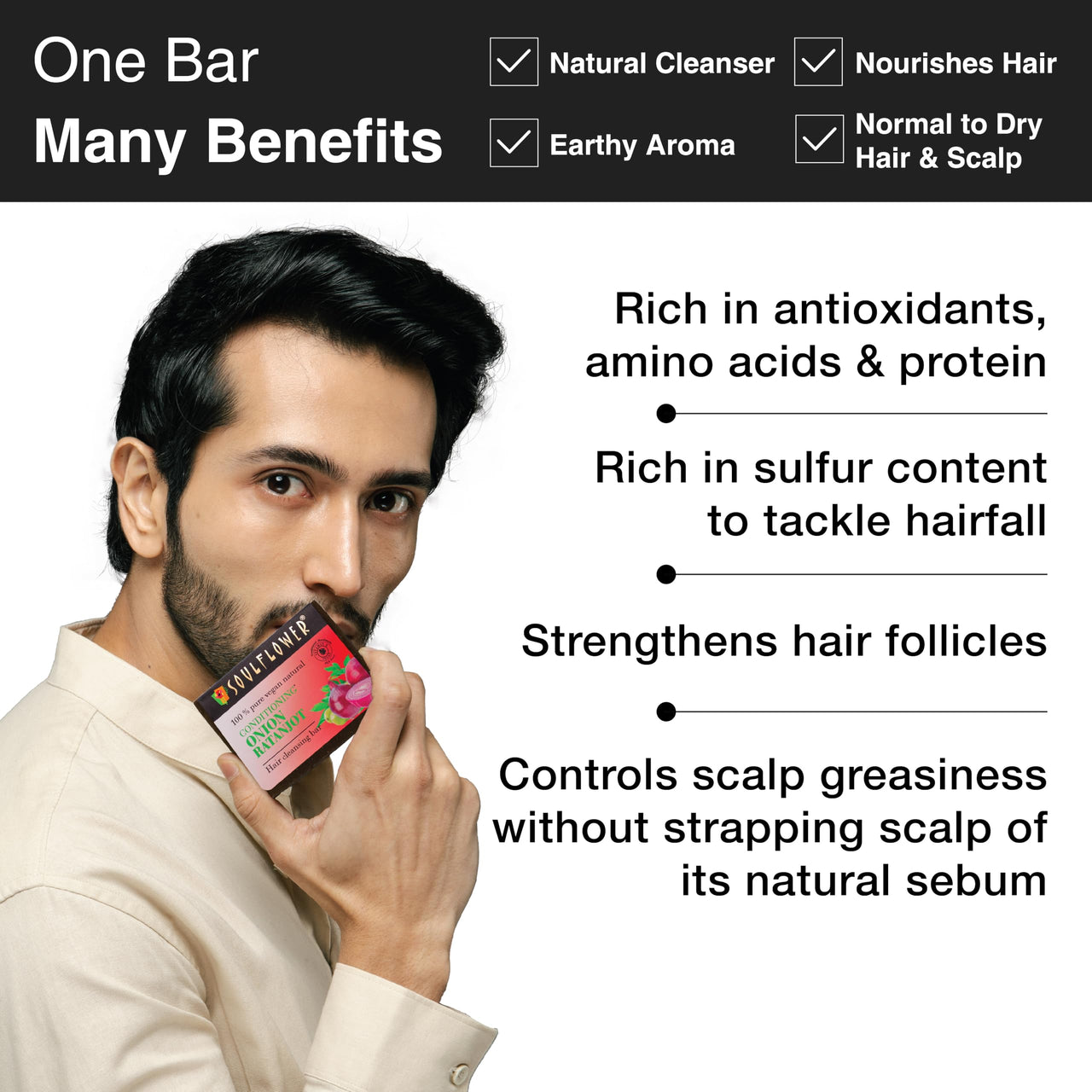 Soulflower Conditioning Onion Ratanjot Soap | Shampoo Bar | Hair Cleansing Bar | Handmade, 100% Pure, Natural & Cold processed Grade 1 BIS Standard Premium & Luxurious Soap, 150g