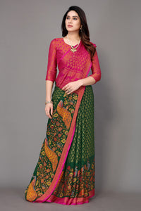 Winza Designer Women's  Chiffon Brasso Floral Printed Saree with Blouse Piece