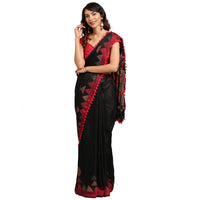 Womanista Women's  Printed Cotton Blend Saree with Pom