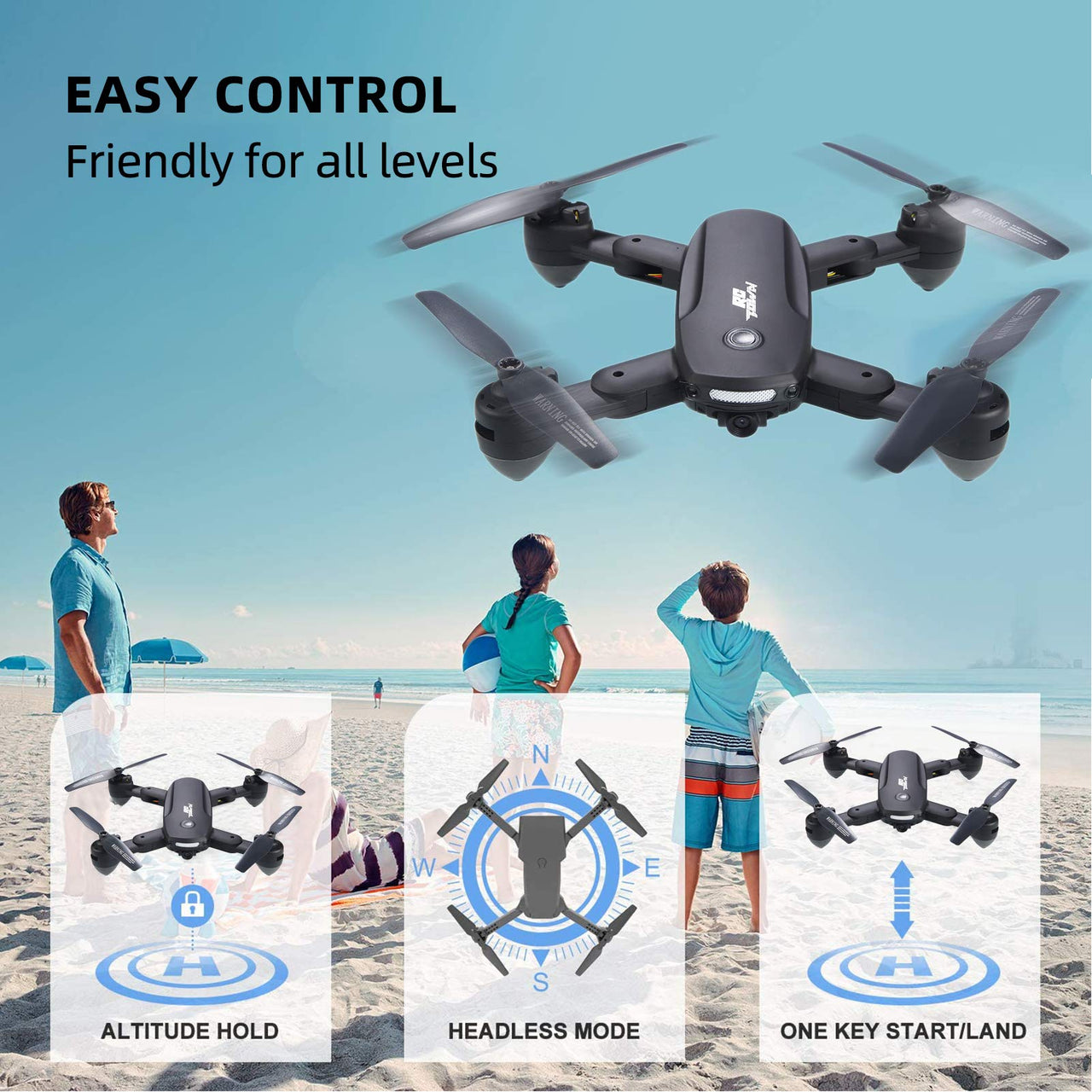 Foldable Drone with 720P Camera for Adults - R10 WiFi FPV RC Quadcopter with Altitude Hold - Gesture Photography - APP Control - Includes 2 Batteries