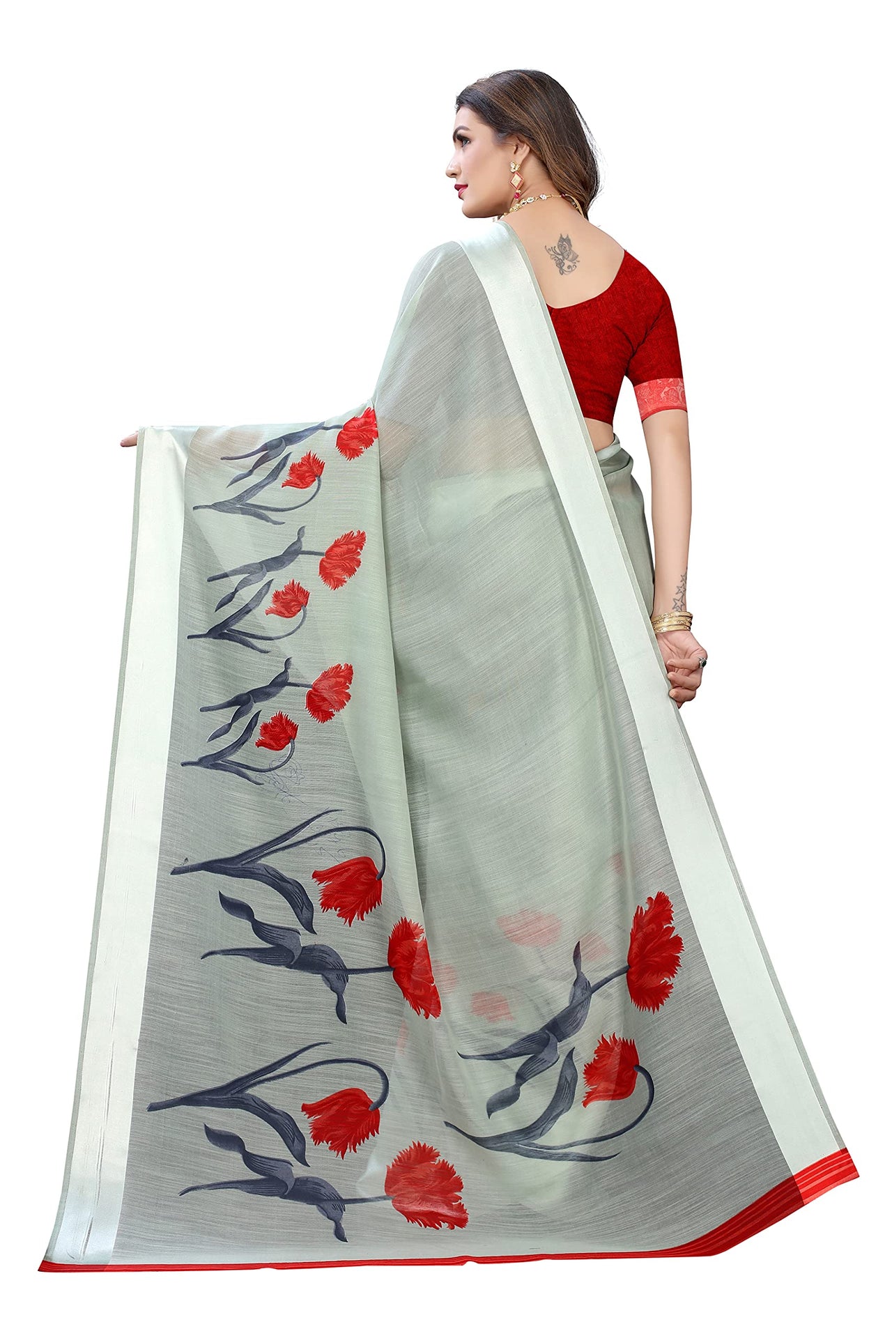 Tarshika Women's  Linen Blend Printed Saree With Blouse Piece(LINEN SAREE_NEW)