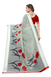 Tarshika Women's  Linen Blend Printed Saree With Blouse Piece(LINEN SAREE_NEW)