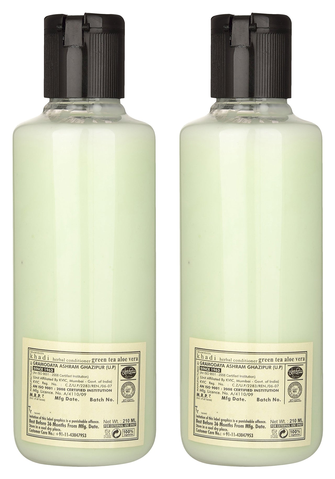 Khadi Naturals Green Tea & Aloe Vera Hair Conditioner | Restores Shine, Smoothness & Manageability | Tames Tangled Hair Naturally | Suitable for All Hair Types | Combo Pack- 210 ml each