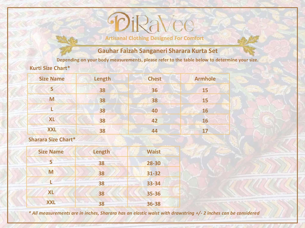 DiRaVee Girls/Women Gauhar Faizah Sanganeri Printed Sharara Kurta Set