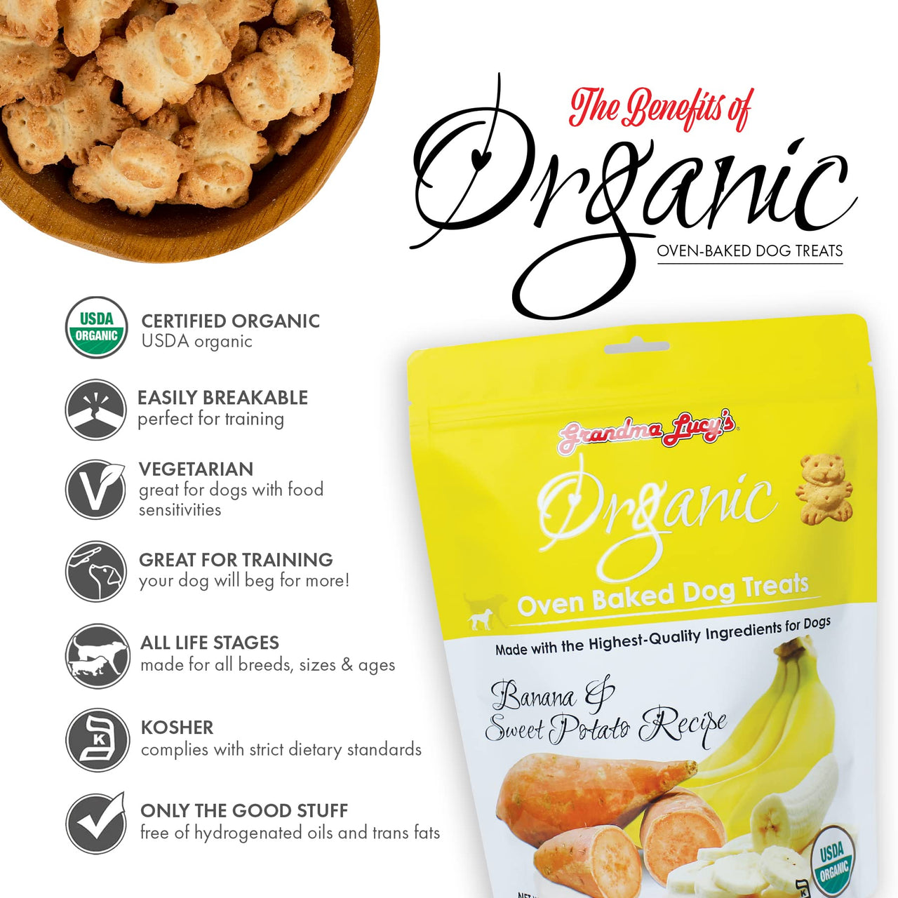 Grandma Lucy's  Organic Oven Baked Dog Treats - Banana & Sweet Potato, 14 oz