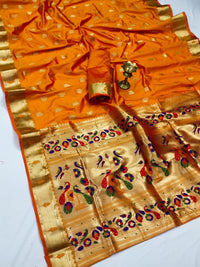 Pandadi Saree Women's  Paithani Silk Saree With Blouse Piece