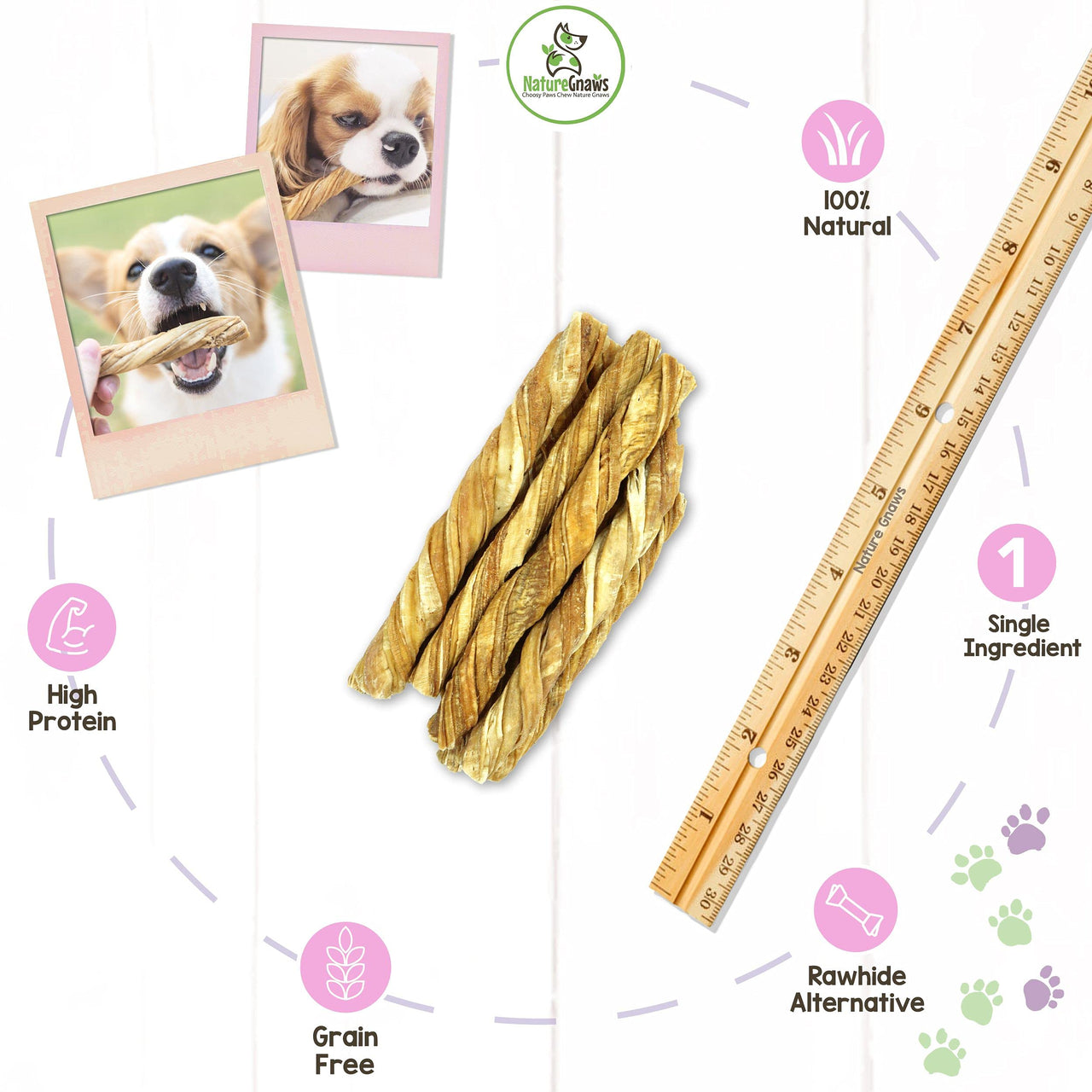 Nature Gnaws Tripe Twists for Dogs - Premium Natural Beef Sticks - Simple Single Ingredient Crunchy Dog Chew Treats - Rawhide Free 20 Count (Pack of 1)