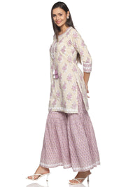 RAJMANDIRFABRICS Women's  Cotton Printed Straight Kurta Sharara With Dupatta Set